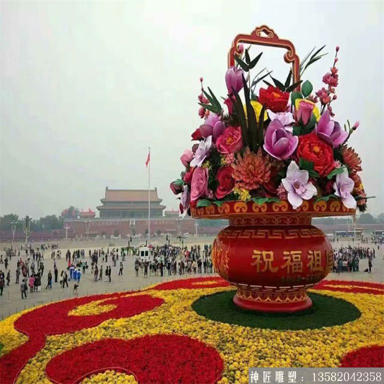 玻璃钢花篮雕塑 广场大型仿真花篮雕塑2